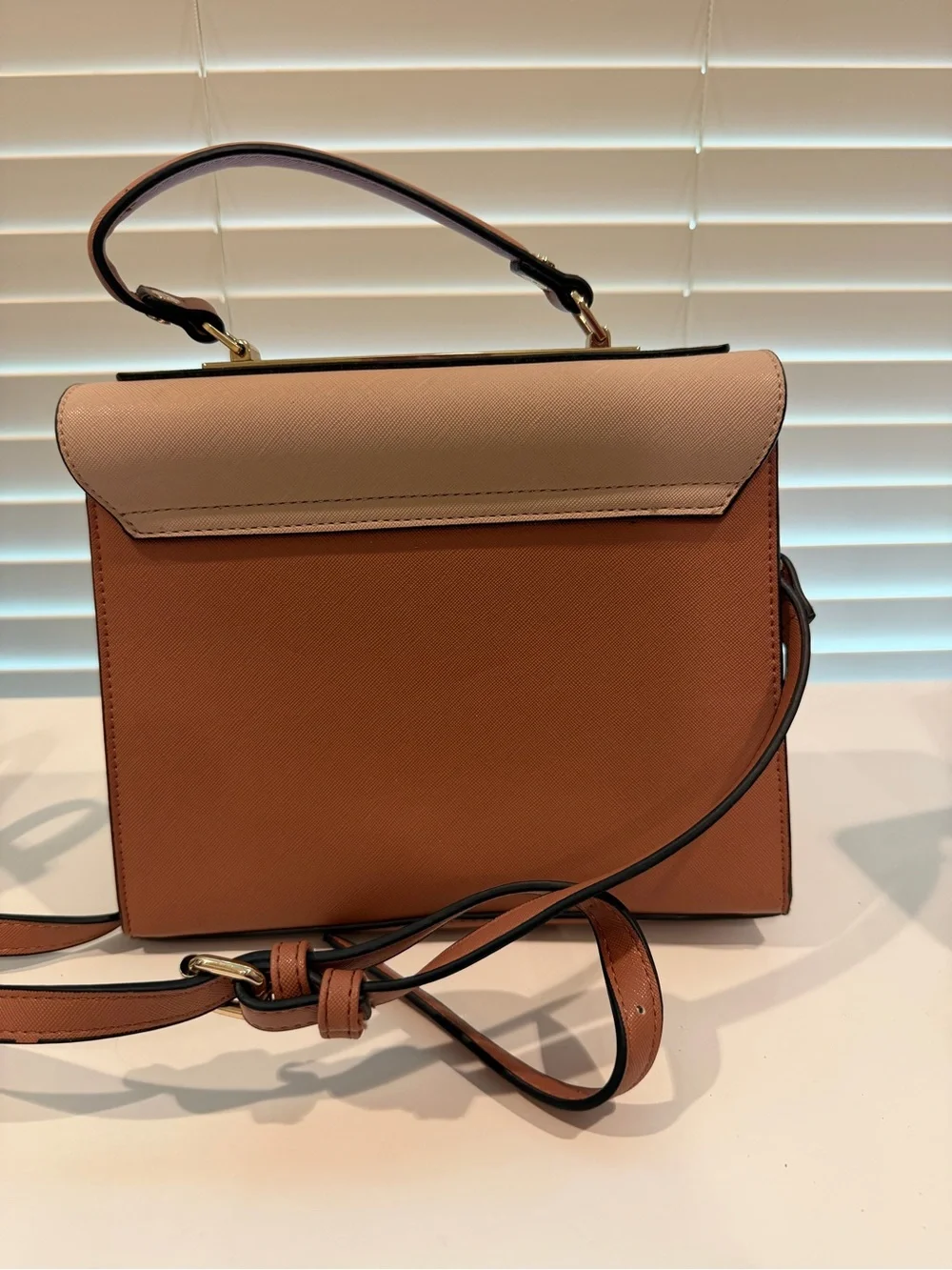 Structured Two-Tone Pink Top-Handle Satchel with Gold Hardware